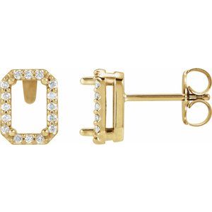 14K Yellow Gold 6x4 mm Emerald 1/8 CTW Natural Diamond Semi-Set Halo-Style Earrings