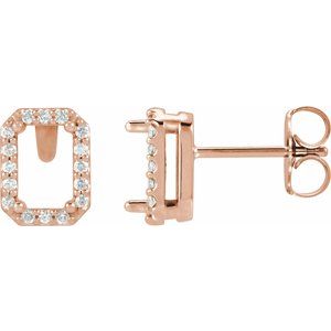 14K Rose Gold 6x4 mm Emerald 1/8 CTW Natural Diamond Semi-Set Halo-Style Earrings