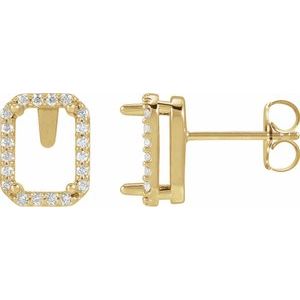 14K Yellow Gold 7x5 mm Emerald 1/6 CTW Natural Diamond Semi-Set Halo-Style Earrings