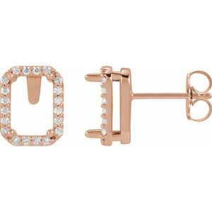 14K Rose Gold 7x5 mm Emerald 1/6 CTW Natural Diamond Semi-Set Halo-Style Earrings