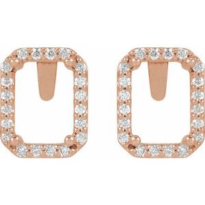 14K Rose Gold 7x5 mm Emerald 1/6 CTW Natural Diamond Semi-Set Halo-Style Earrings – image 2
