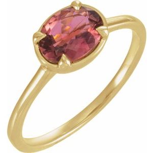 10K Yellow Gold Natural Pink Tourmaline Claw-Prong Bezel-Style Ring