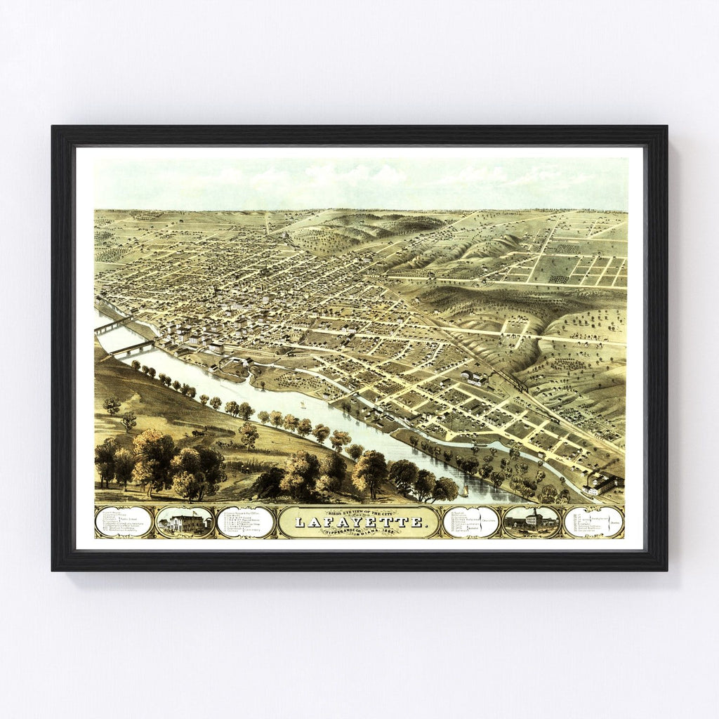 Vintage Map of Lafayette, Indiana 1868