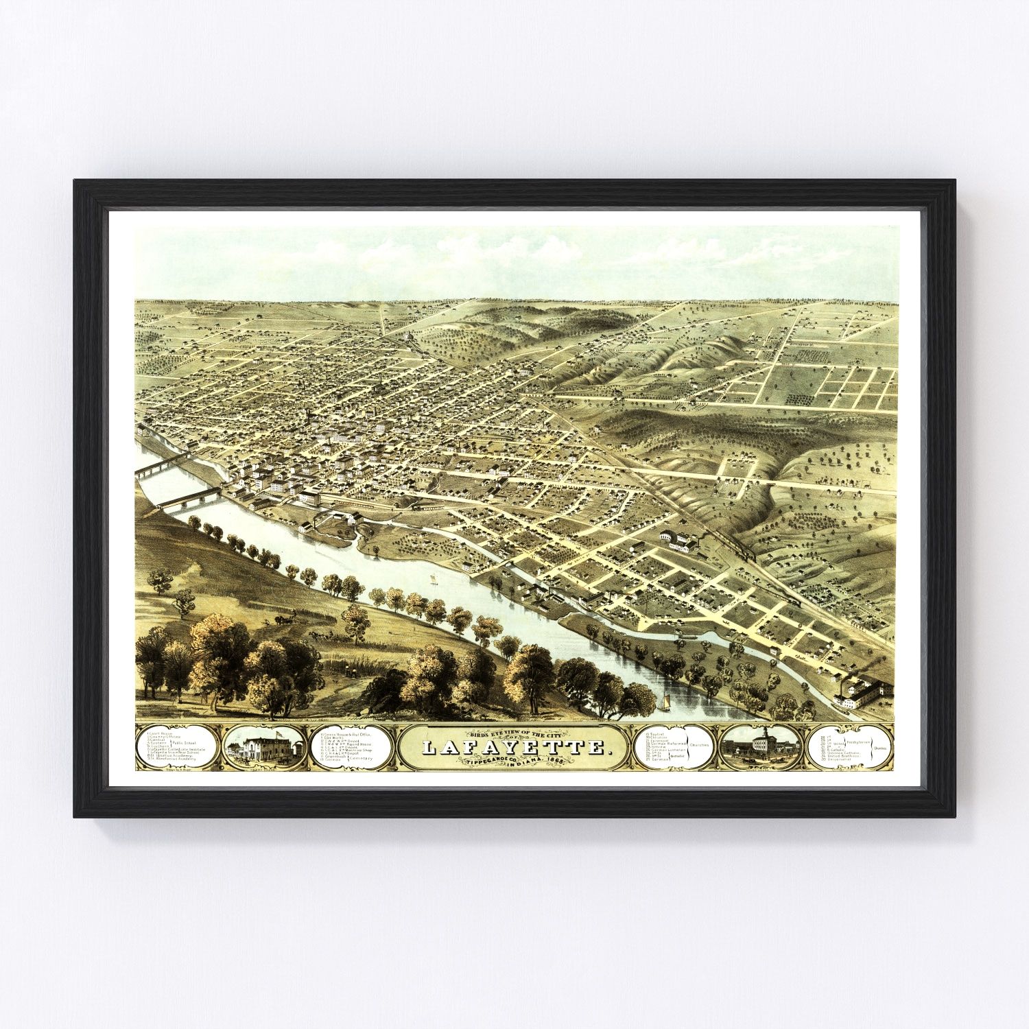 Vintage Map of Lafayette, Indiana 1868