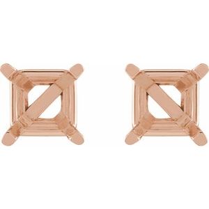14K Rose Gold 9 mm Square 4-Prong Lightweight Earring Mounting – image 2