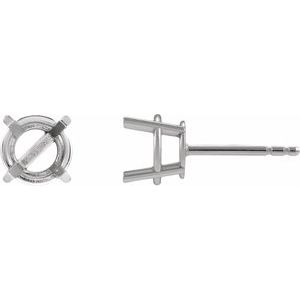 14K White Gold 8 mm Round 4-Prong Lightweight Earring Mounting