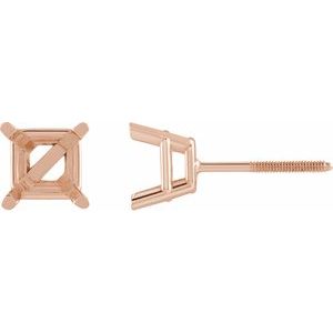 14K Rose Gold 2.25 mm Square 4-Prong Lightweight Earring Mounting
