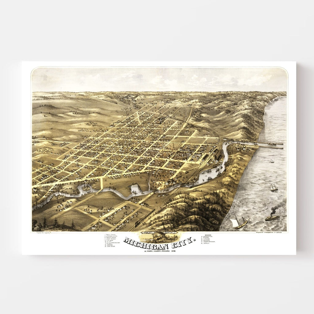 Vintage Map of Michigan City, Indiana 1869