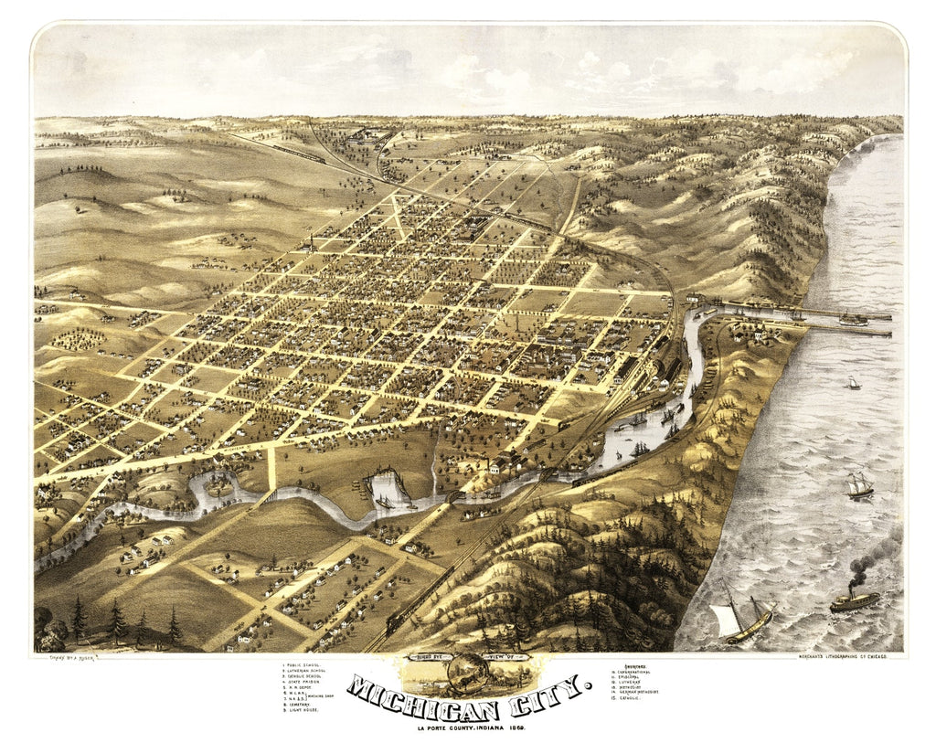 Vintage Map of Michigan City, Indiana 1869