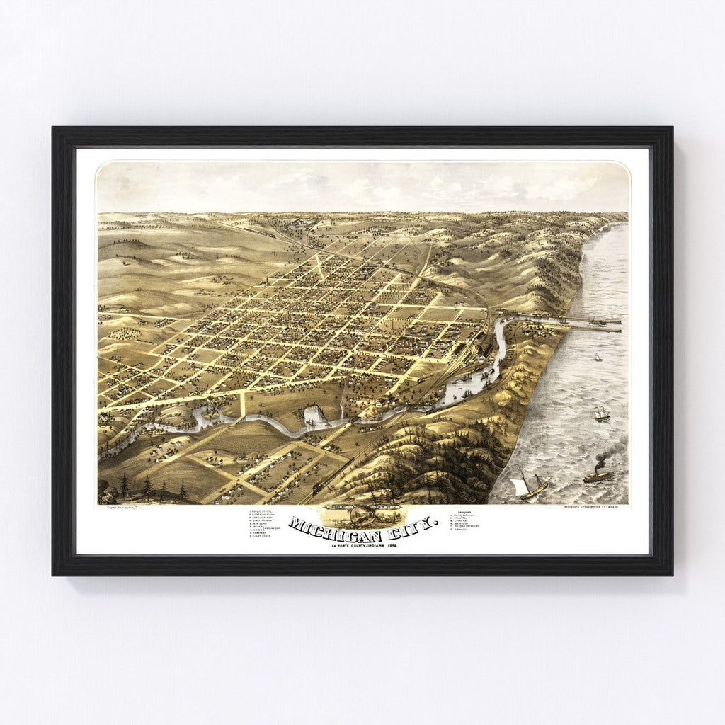 Vintage Map of Michigan City, Indiana 1869