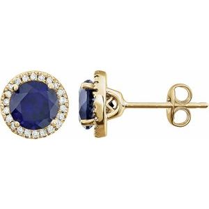 14K Yellow Gold Vermeil Lab-Grown Blue Sapphire & 1/8 CTW Lab-Grown Diamond Earrings