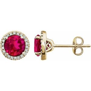 14K Yellow Gold Vermeil Lab-Grown Ruby & 1/8 CTW Lab-Grown Diamond Earrings