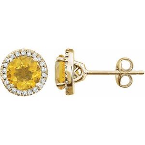14K Yellow Gold Vermeil Natural Citrine & 1/8 CTW Lab-Grown Diamond Earrings