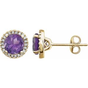 14K Yellow Gold Vermeil Natural Amethyst & 1/8 CTW Lab-Grown Diamond Earrings