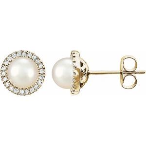 14K Yellow Gold Vermeil Natural Freshwater Pearl & 1/8 CTW Lab-Grown Diamond Earrings