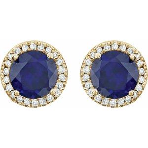 14K Yellow Gold Vermeil Lab-Grown Blue Sapphire & 1/8 CTW Lab-Grown Diamond Earrings – image 2