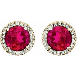 14K Yellow Gold Vermeil Lab-Grown Ruby & 1/8 CTW Lab-Grown Diamond Earrings – image 2