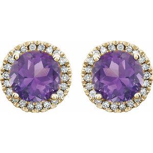14K Yellow Gold Vermeil Natural Amethyst & 1/8 CTW Lab-Grown Diamond Earrings – image 2