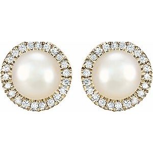 14K Yellow Gold Vermeil Natural Freshwater Pearl & 1/8 CTW Lab-Grown Diamond Earrings – image 2
