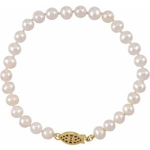 14K Yellow Gold-Filled Cultured White Freshwater Pearl 7 1/2" Bracelet