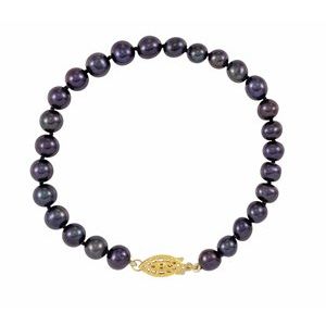 14K Yellow Gold-Filled Cultured Black Freshwater Pearl 7 1/2" Bracelet