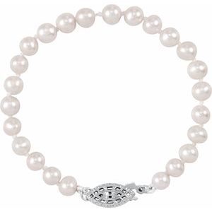 Sterling Silver Cultured White Freshwater Pearl Youth 5 1/2" Bracelet