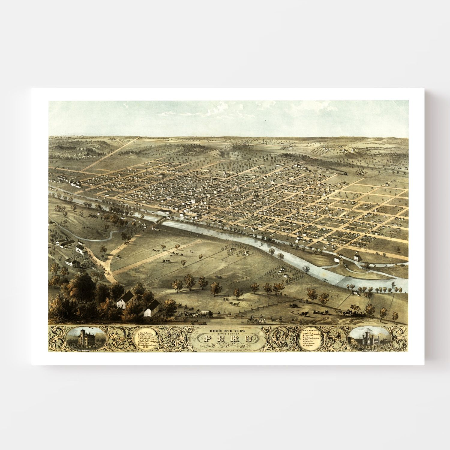 Vintage Map of Peru, Indiana 1868