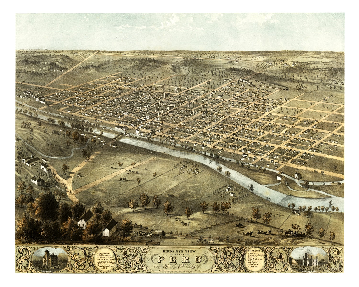 Vintage Map of Peru, Indiana 1868
