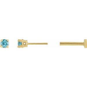 14K Yellow Gold Natural Blue Zircon Earring