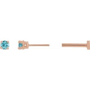 14K Rose Gold Natural Blue Zircon Earring