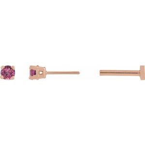 14K Rose Gold Natural Pink Tourmaline Earring