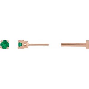 14K Rose Gold Natural Emerald Earring