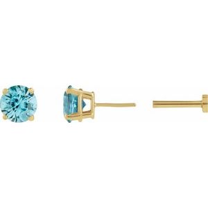 14K Yellow Gold Natural Blue Zircon Earring