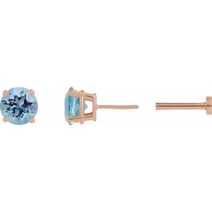 14K Rose Gold Natural Aquamarine Earring