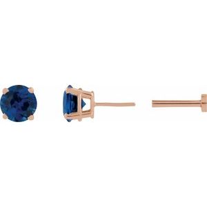 14K Rose Gold Lab-Grown Blue Sapphire Earring