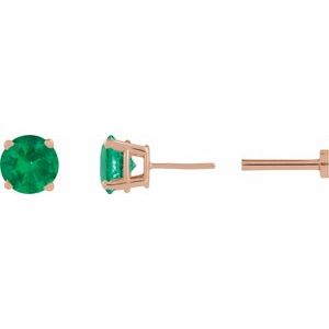 14K Rose Gold Natural Emerald Earring