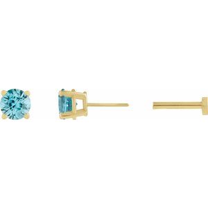 14K Yellow Gold Natural Blue Zircon Earring