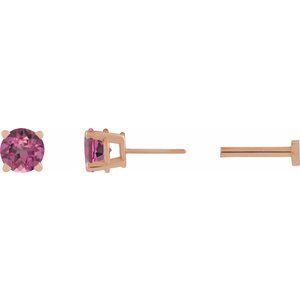 14K Rose Gold Natural Pink Tourmaline Earring