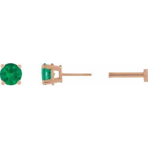 14K Rose Gold Natural Emerald Earring