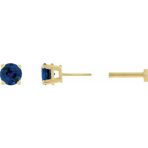 14K Yellow Gold Lab-Grown Blue Sapphire Earring