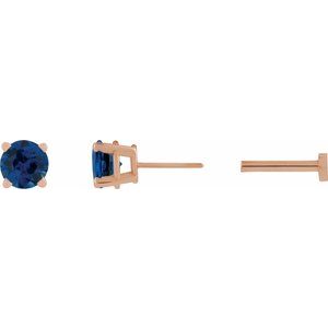14K Rose Gold Lab-Grown Blue Sapphire Earring