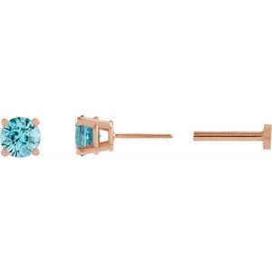 14K Rose Gold Natural Blue Zircon Earring