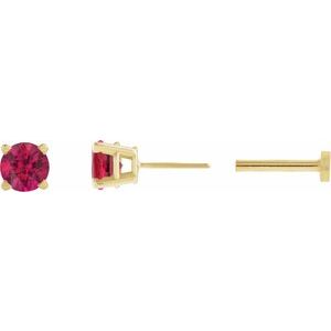 14K Yellow Gold Lab-Grown Ruby Earring