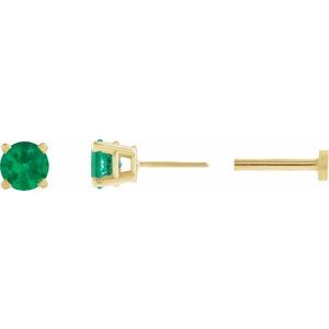 14K Yellow Gold Lab-Grown Emerald Earring