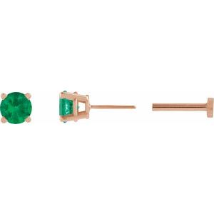 14K Rose Gold Lab-Grown Emerald Earring