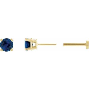 14K Yellow Gold Lab-Grown Blue Sapphire Earring