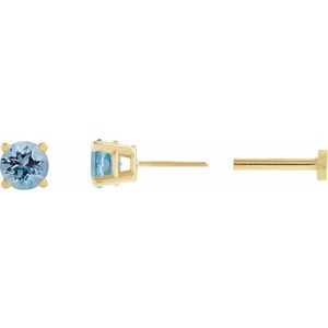 14K Yellow Gold Natural Aquamarine Earring