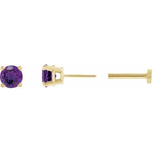 14K Yellow Gold Natural Amethyst Earring