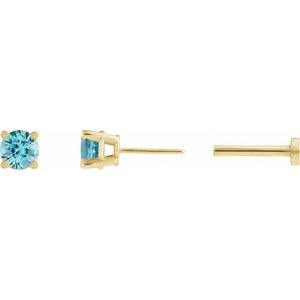 14K Yellow Gold Natural Blue Zircon Earring
