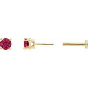 14K Yellow Gold Lab-Grown Ruby Earring
